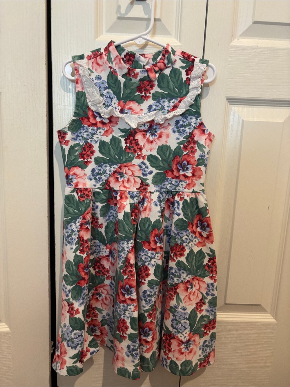 Janie and Jack Pink Floral Ruffle-Trim Dress with Green Leaves